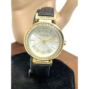 Timex Women's Watch TW2W48900 Indiglo Quartz Gold Black Leather Strap 31mm